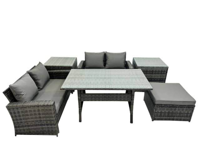 Fimous 5 Seater Outdoor Dining Table Double Seat Sofa 2 Side Table Stool Set in Dark Grey Dark Grey Unisex