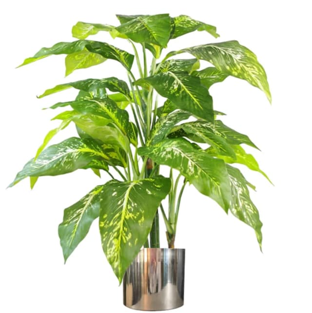 Leaf 100cm Large Fox's Aglaonema (Spotted Evergreen) Tree Artificial Plant with Silver Metal Planter 5060532977732