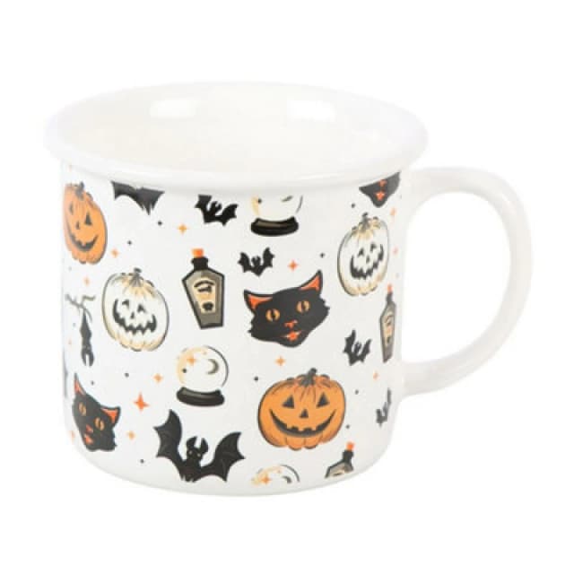 Something Different Something Different Spooky Cat And Pumpkin Mug in White White One Size Unisex 5063527947222