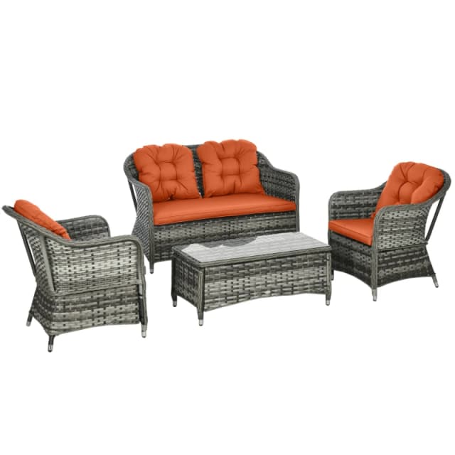 Outsunny Outsunny 4 Pieces Rattan Sofa Set Outdoor Conservatory Furniture with Cushions - Orange
