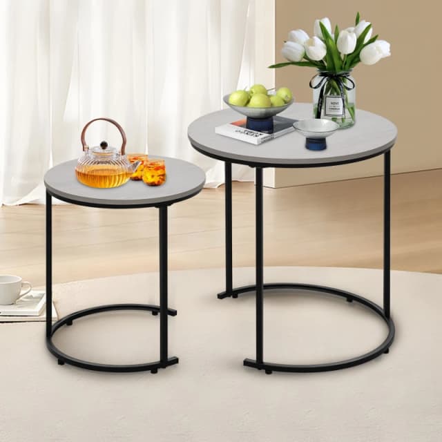 Alivio Set of 2 Round Nesting Coffee Table, Modern Side Tables for Bedroom, Living Room, Balcony in Grey Grey Unisex