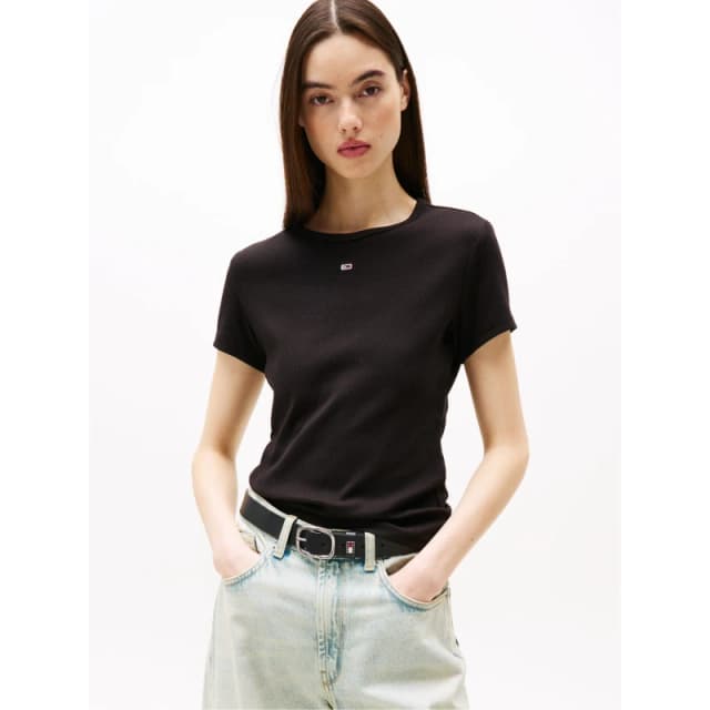 Tommy Jeans Short Sleeve Logo Ribbed T-Shirt Black female 8 (XS)