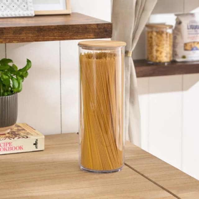 OHS OHS Clear Round Storage Tub with Lid Pasta Dry Food Container Bamboo in Natural Size: Medium Natural M Unisex 5027434225279
