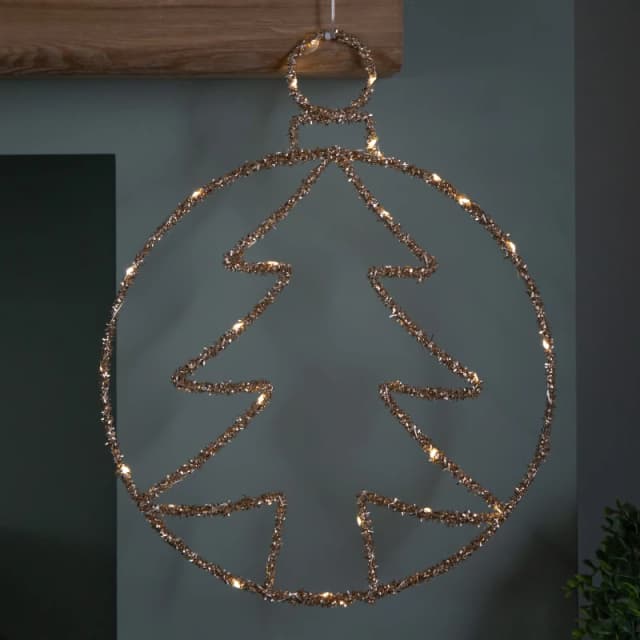 49cm Battery Powered Light up Gold Christmas Tree Ball with Twinkling LEDs