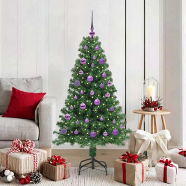 vidaXL Artificial Christmas Tree with 150 LEDs, Lilac Balls with Stand Green 150 x 80 cm, Green 3396906