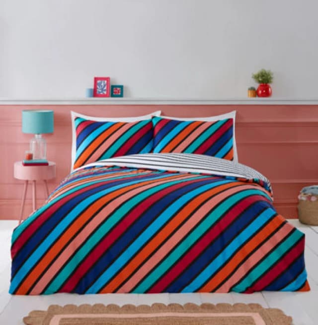 Rapport Home Oxford Stripe Microfibre Fabric Reversible Duvet Cover Set Bedding With Pillowcase