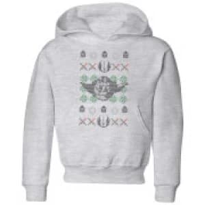 Star Wars Yoda Face Knit Kids Christmas Hoodie - Grey - 11-12 Years