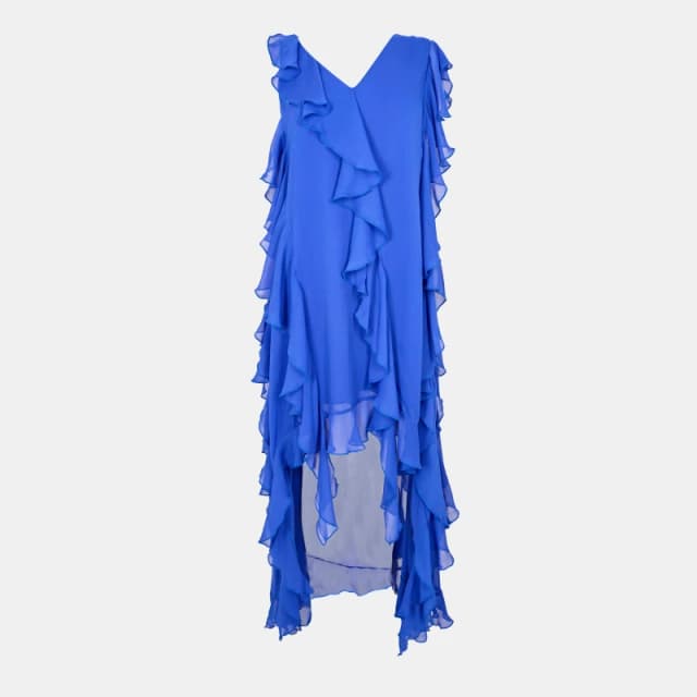 Biba Womens Ruffle Dip Slip Dress Blue female 8 (XS)