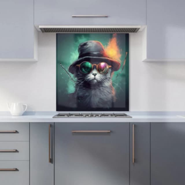 Warren Reed Designer Fiery Cat In A Hat Kitchen Splashback