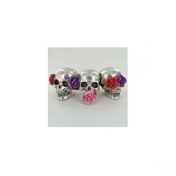 Silver Skull with Roses (Set of 3)