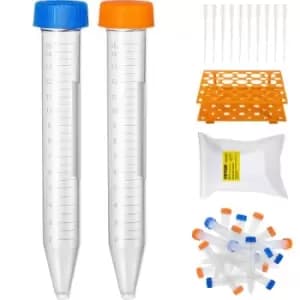 VEVOR Conical Centrifuge Tubes, 15mL, 500Pcs PP Graduated Container w/ Leak-proof Screw Cap, Write Mark & Test Tube Rack, DN/RNase Free, for Lab Sampl