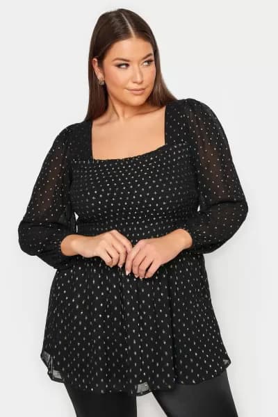 Metallic Printed Peplum Top