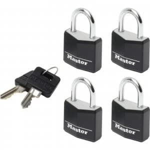 Masterlock Aluminium Vinyl Padlock Pack of 4 Keyed Alike 20mm Black Standard