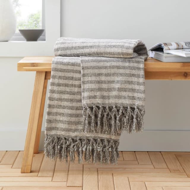 Catherine Lansfield 'Stripe Chenille' Blanket Throw Grey