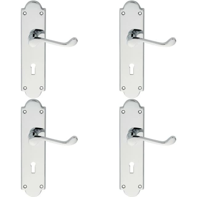 Loops 4x PAIR Victorian Scroll Handle on Lock Backplate 205 x 49mm Polished Chrome Multi