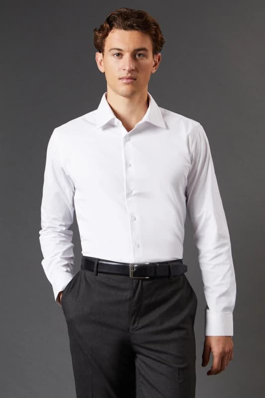 Burton Mens White Slim Fit Long Sleeve Easy Iron Shirt White 17 in Male BBB05279