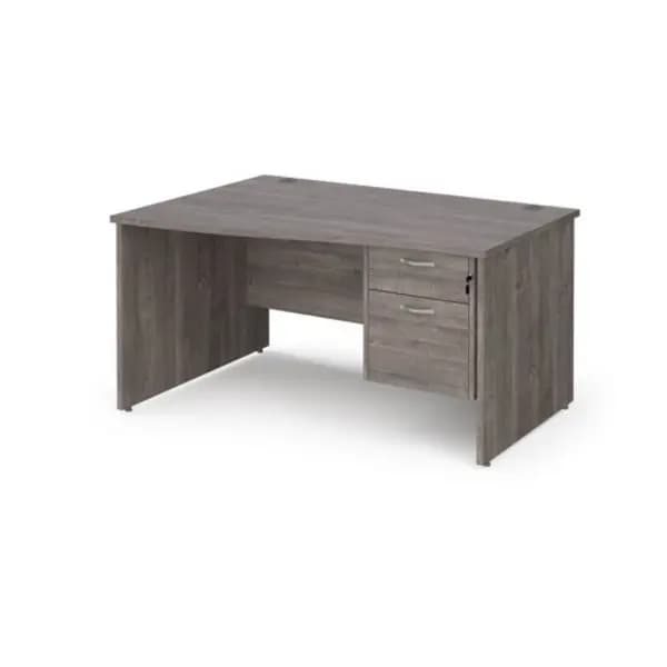 Maestro 25 Maestro 25 left hand wave desk 1400mm wide with 2 drawer pedestal - grey oak top with panel end leg MP14WLP2GO