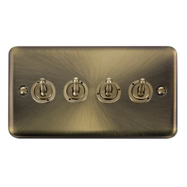 SE Home Curved Antique Brass 4 Gang 2 Way 10AX Toggle Light Switch Gold