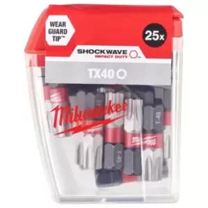 Milwaukee Shockwave Impact Duty Torx Screwdriver Bits TX40 25mm Pack of 25