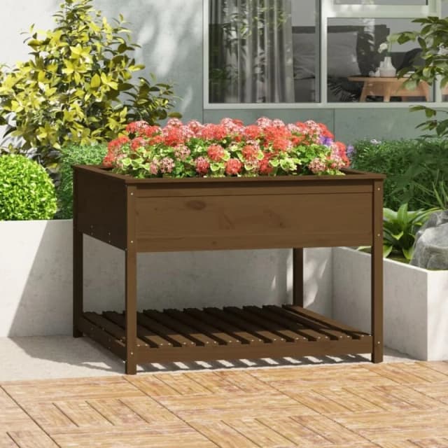 VIDAXL Planter with Shelf Honey Brown 111.5x111.5x81cm Solid Wood Pine vidaXL 823804