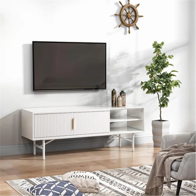 Kabinet UK White Striped Wooden TV Stand White unisex One size