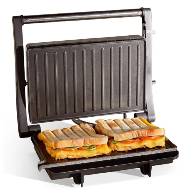 VonShef Two Slice Non-Stick Panini Press Grill Black unisex