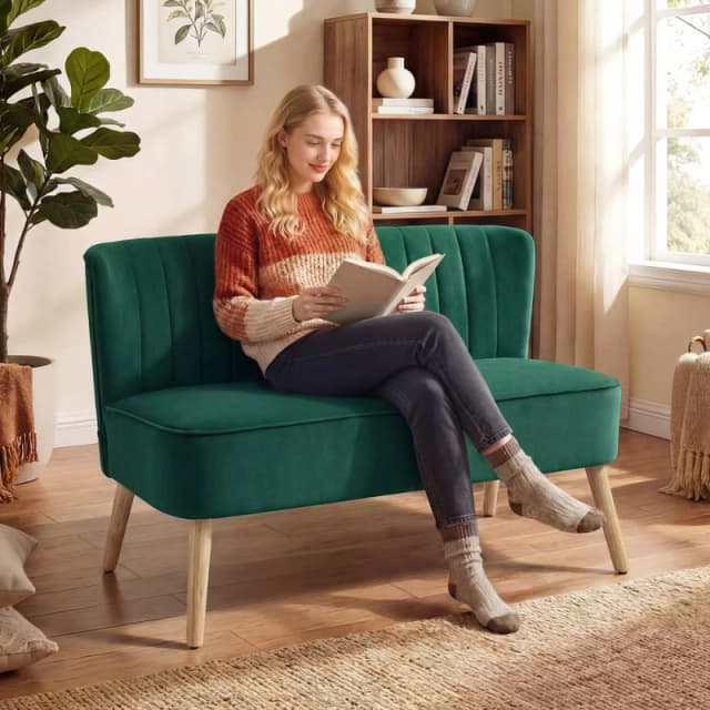 HOMCOM 46" Loveseat Sofa 2 Seater Sofa with Padded Seat, Dark Green Dark Green Unisex 2 Seater