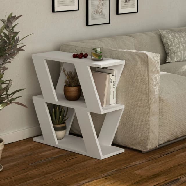 DECORTIE Decortie - Lazena Modern Side End Coffee Table White Multipurpose h 55.4cm 3 Tier - White M.SH.14114.2