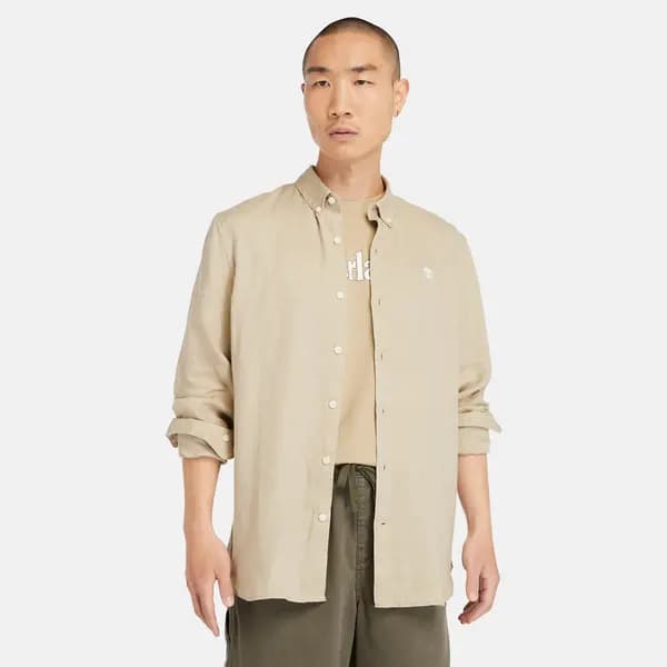 Timberland Mill Brook Linen Shirt For Men In Beige Beige, Size S
