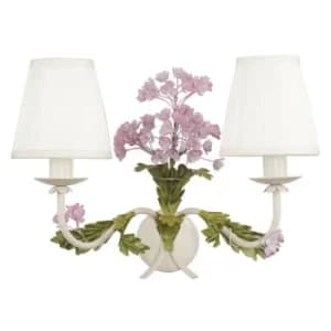 Fan Europe ORTENSIA Twin 2 Light Candle Wall Light Ivory, Fabric 34x29x20cm