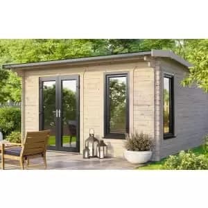 Power Sheds 14 x 12ft Left Hand Door Apex Notched Logs Log Cabin