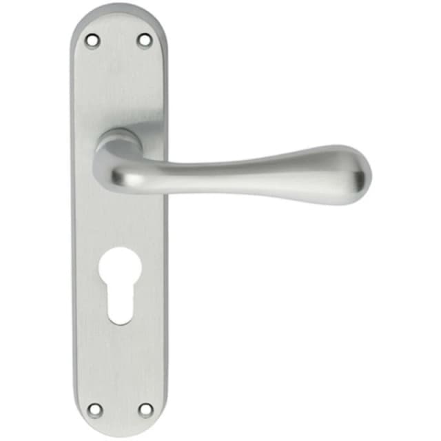 Loops PAIR Smooth Round Bar Handle on Euro Lock Backplate 185 x 40mm Satin Chrome Multi
