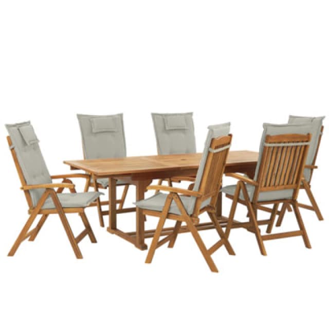Beliani Garden Dining Set 6 Seater Java With Cushions Acacia Wood Taupe