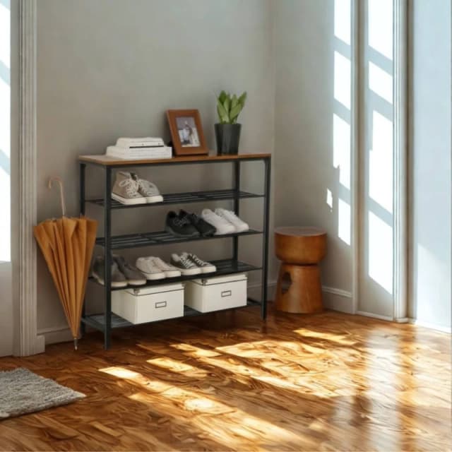 Pirlo Plush 5 Tier Industrial Shoe Rack Hallway Storage Organiser in Brown Brown Unisex