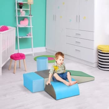 HOMCOM Kids 5 Piece PU Soft Climb & Crawl Playset Blue/Green