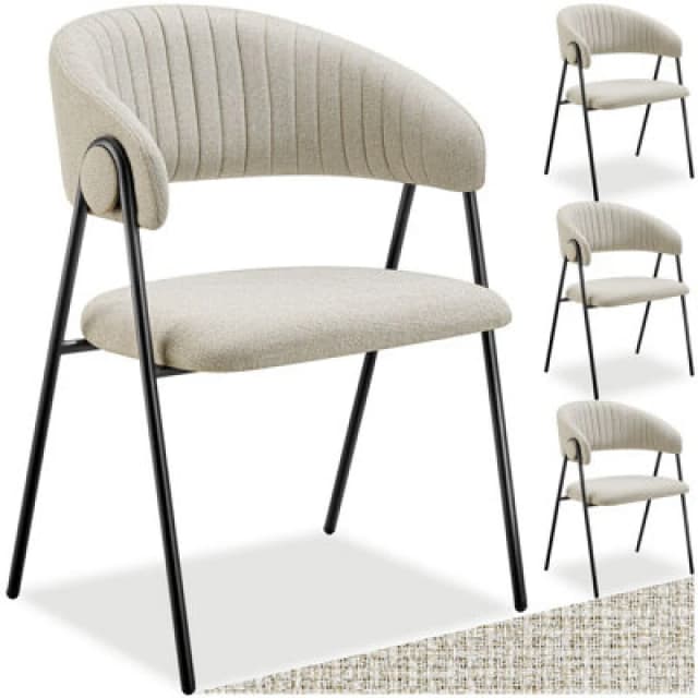 Tectake Set Of 4 Dining Chair Bedano - Woven Fabric, Padded, 150 Kg Load Capacity - Greige