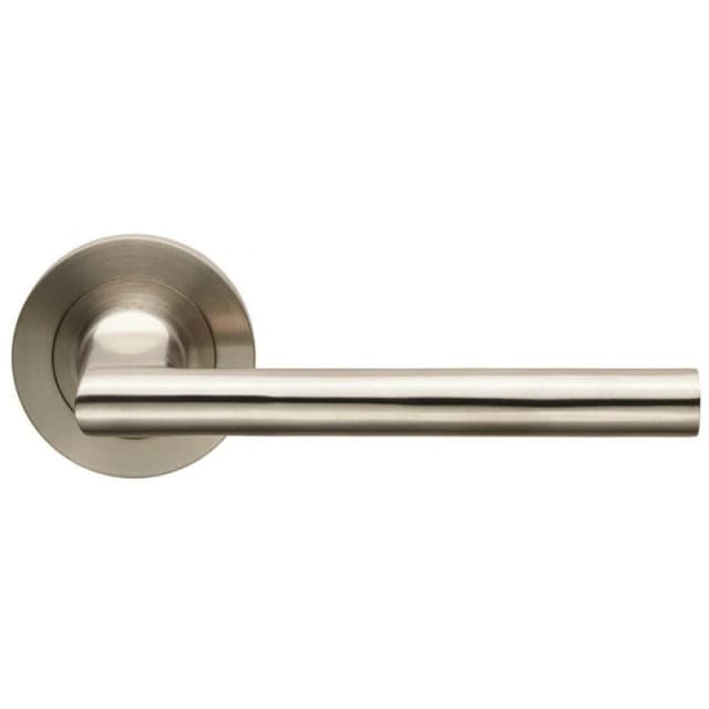 Loops PAIR Slim Straight Elliptical Handle on Round Rose Concealed Fix Satin Steel Metallics