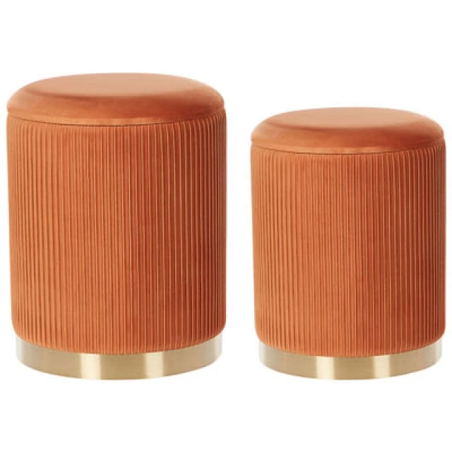 Beliani Set Of 2 Storage Pouffes Miramar Velvet Orange