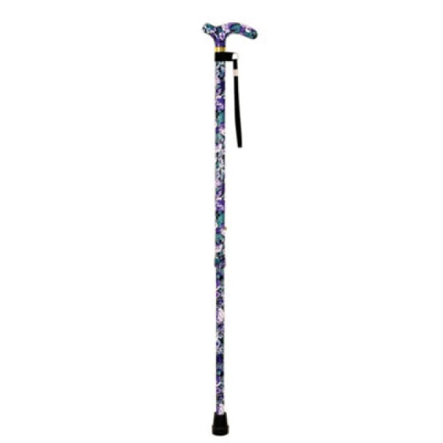 Loops Deluxe Ambidextrous Walking Cane - 10 Height Settings - Purple Floral Pattern Multi