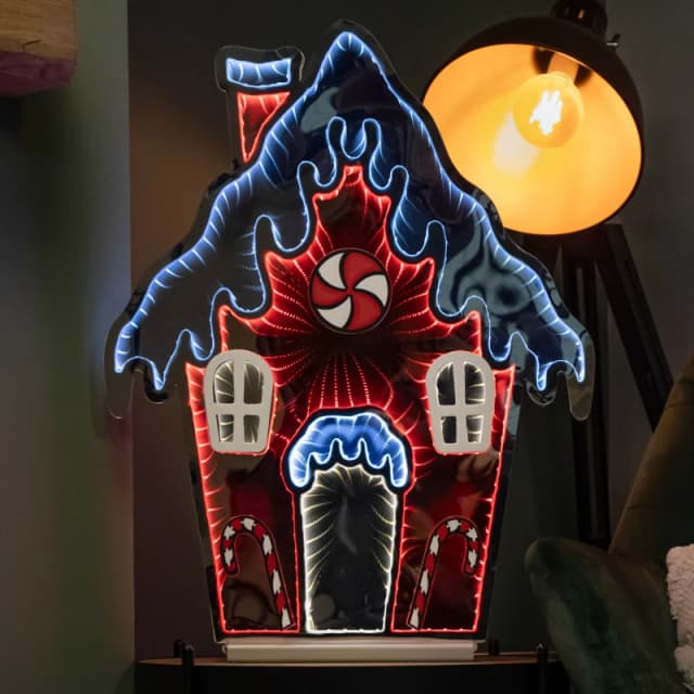 66cm Light up Gingerbread House Christmas Decoration with Red and White LEDs