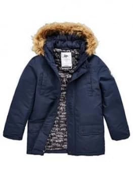 Hype Boys Faux Fur Parka Coat - Navy
