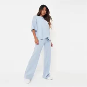 Missguided Petite Rib t Shirt Wide Leg Set - Blue