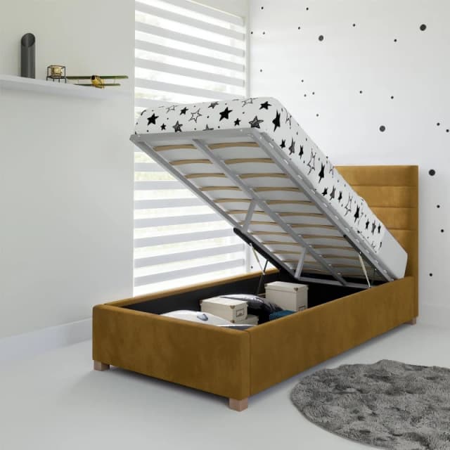 Rest Relax Lottie Fabric Ottoman Single Bed in Mustard Mustard Unisex Single