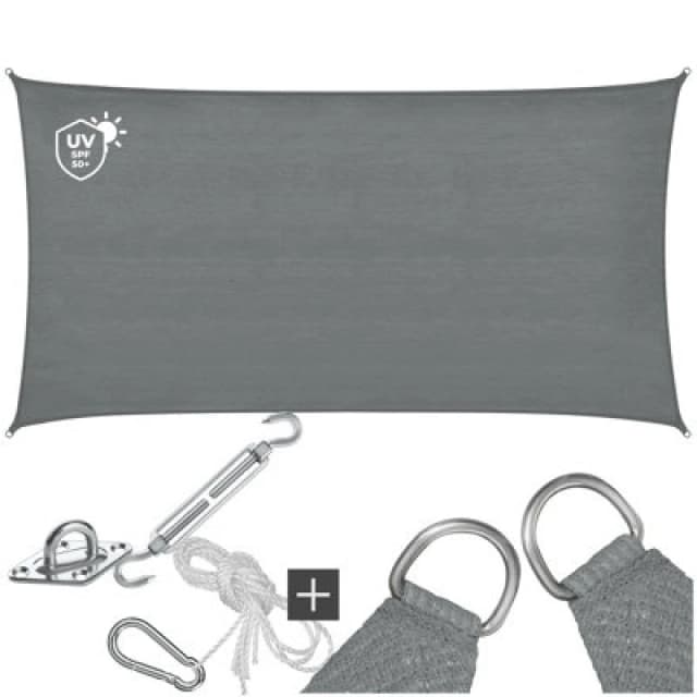 Tectake Sun Sail Sonny, Uv Protected, Water-Resistant And Anti-Tear - 2 X 4 M - Grey