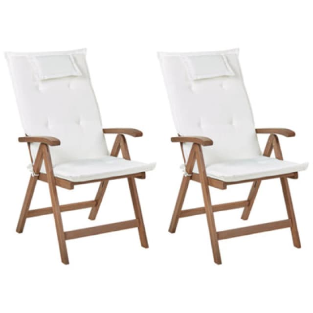 Beliani Set Of 2 Garden Chairs With Cushions Amantea Acacia Wood Off-White