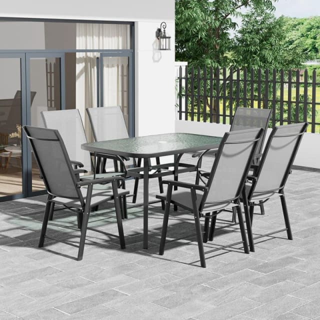 Breeins Outdoor Tempered Outdoor Table with 6 Chairs - Black L