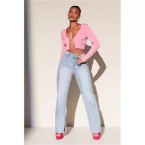 I Saw It First Light Wash Inside Split Rigid Jeans - Blue