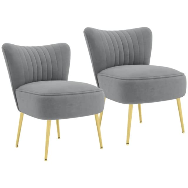 HOMCOM Set Of 2 Accent Chairs Wingback Armless Chairs For Bedroom Grey 839-917V71GY