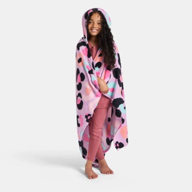 OHS OHS Kids Leopard Wearable Hooded Fleece Blanket in Lilac Lilac One Size Unisex 5027434228102