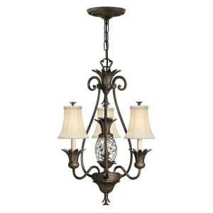 Multi Arm Chandelier 3 Light Pearl Bronze Finish, E14